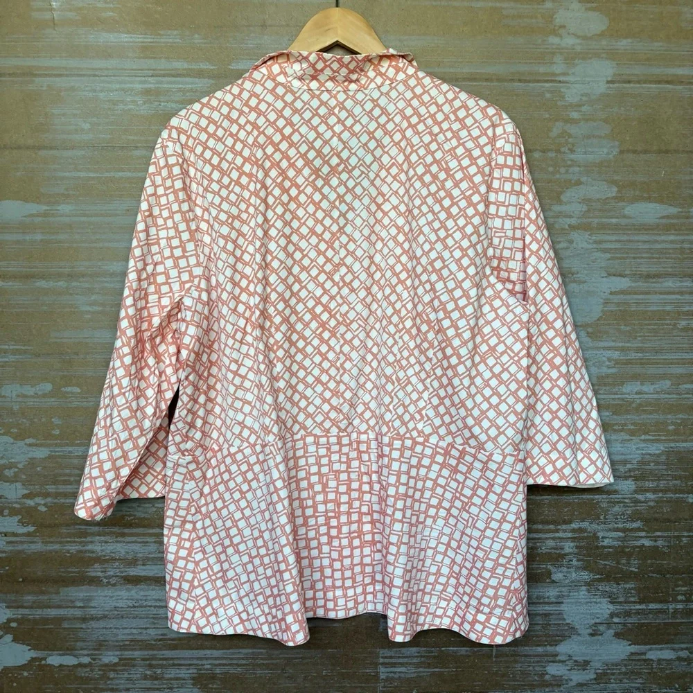 Lafayette 148 Leigh Ruched Button Down Top Geometric Print Career Plus Womens 18 - Picture 3 of 5